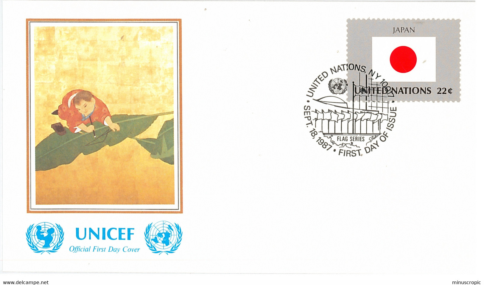 Enveloppe FDC United Nations - UNICEF - Flag Series 11/87 - Japan - 1987 - Lettres & Documents