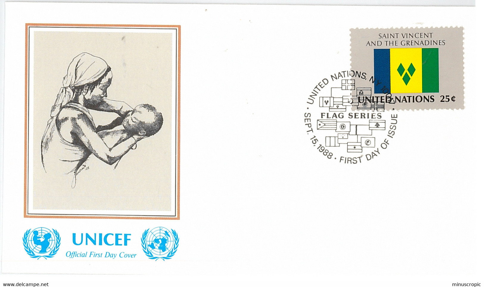 Enveloppe FDC United Nations - UNICEF - Flag Series 11/88 - Saint Vincent And The Grenadines - 1988 - Storia Postale