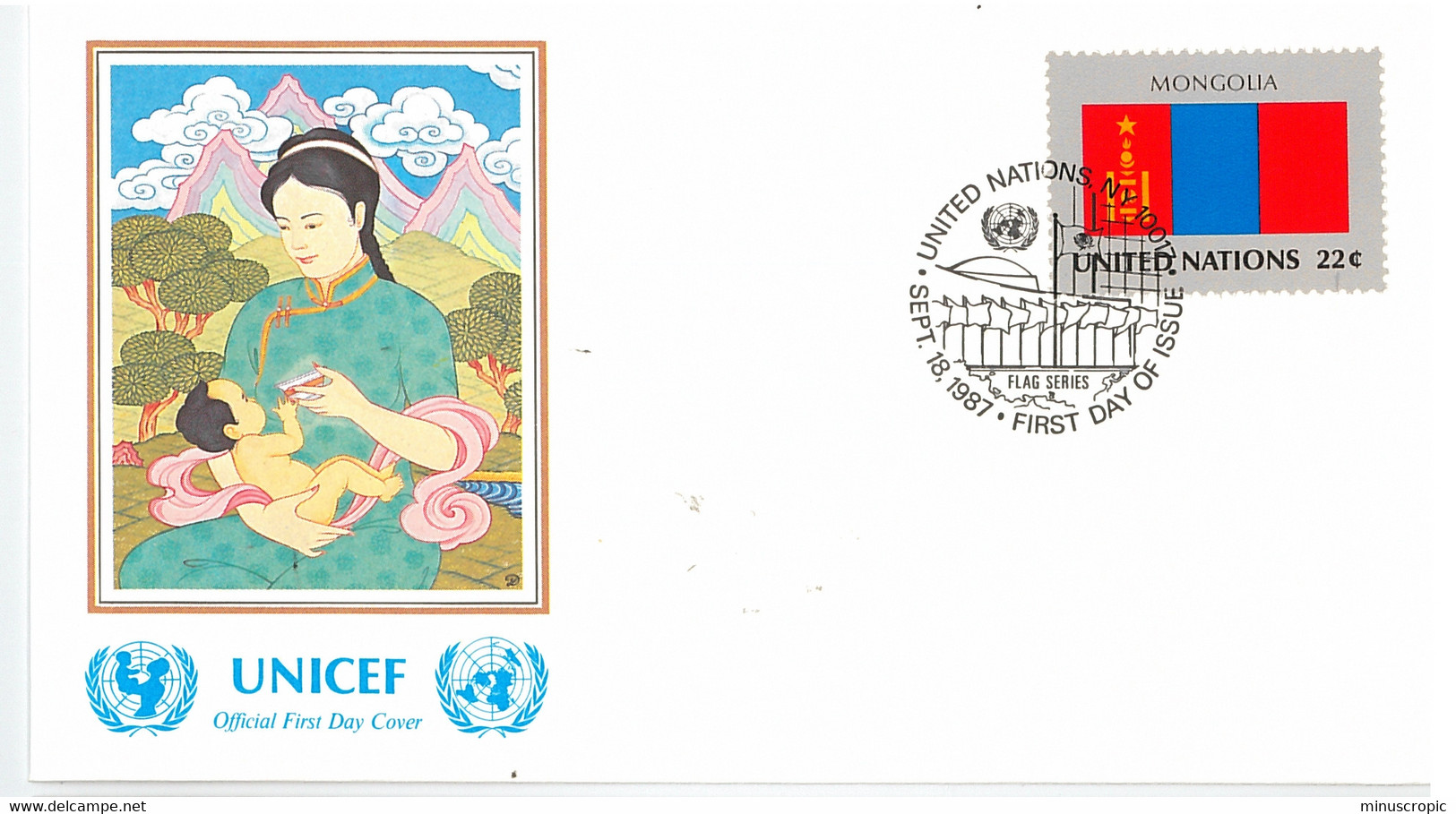Enveloppe FDC United Nations - UNICEF - Flag Series 12/87 - Mongolia - 1987 - Cartas & Documentos