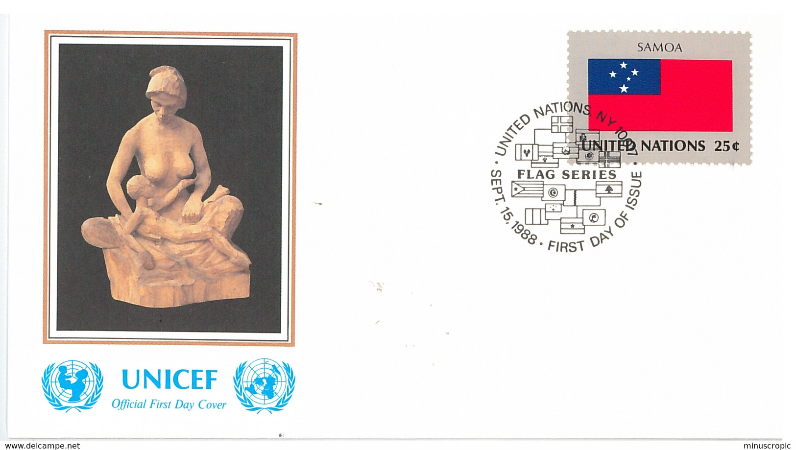 Enveloppe FDC United Nations - UNICEF - Flag Series 12/88 - Samoa - 1988 - Brieven En Documenten