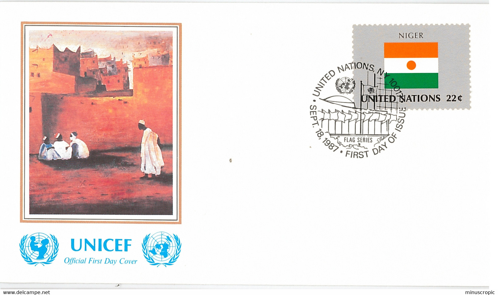 Enveloppe FDC United Nations - UNICEF - Flag Series 13/87 - Niger - 1987 - Brieven En Documenten