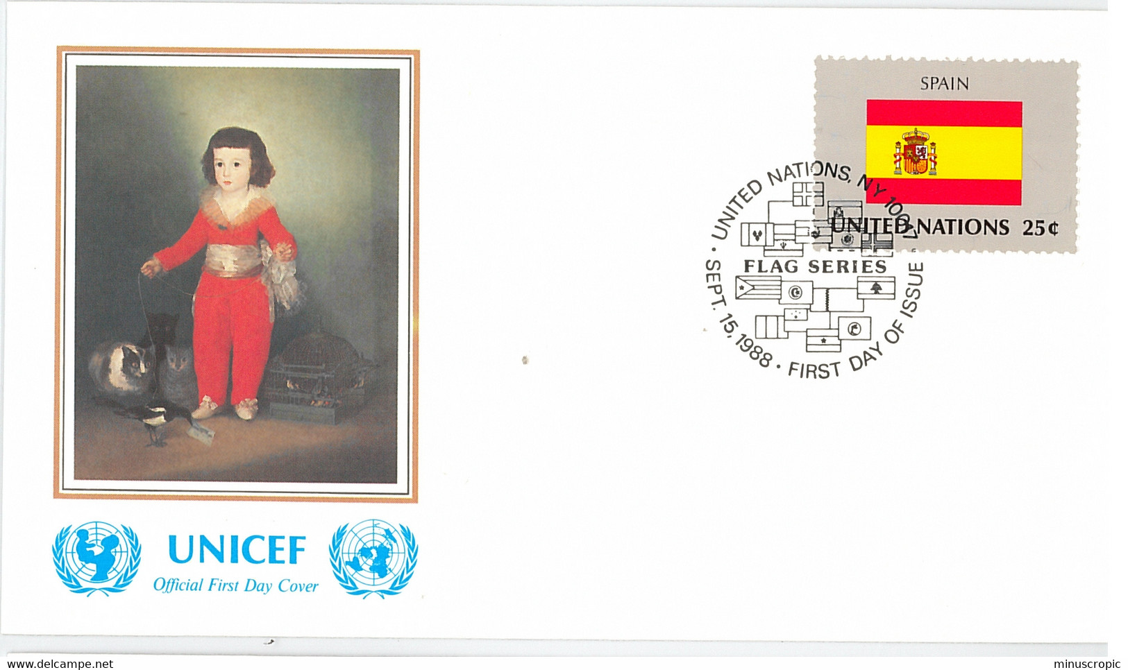 Enveloppe FDC United Nations - UNICEF - Flag Series 13/88 - Spain - 1988 - Covers & Documents