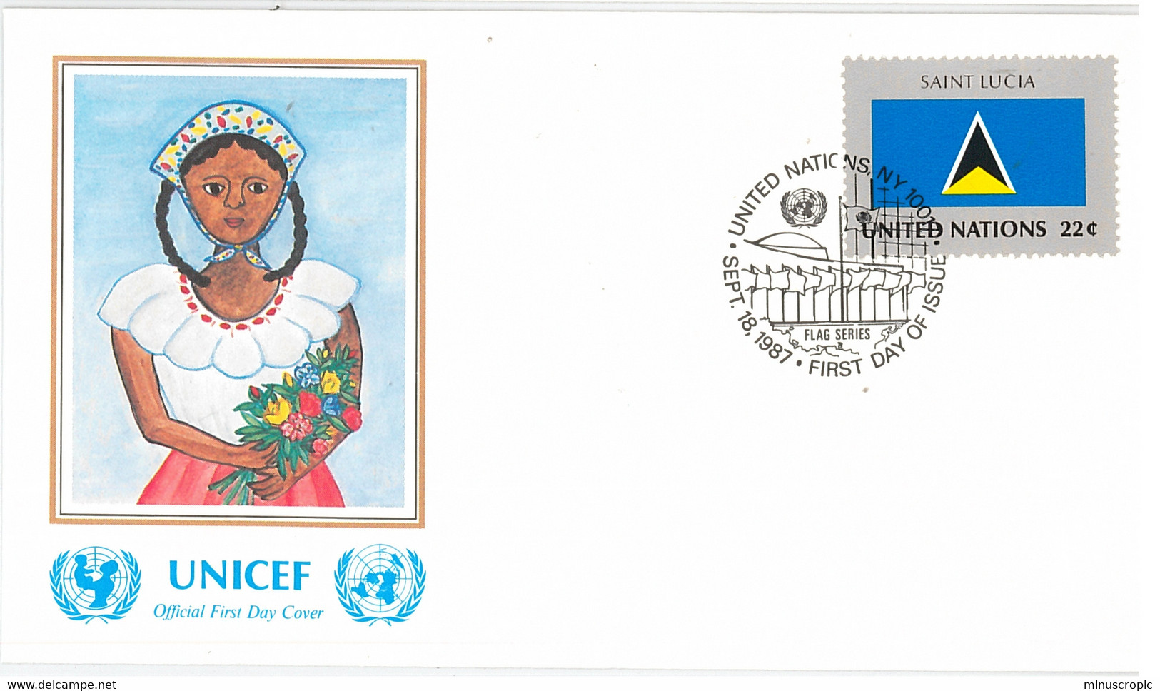 Enveloppe FDC United Nations - UNICEF - Flag Series 14/87 - Saint Lucia - 1987 - Lettres & Documents