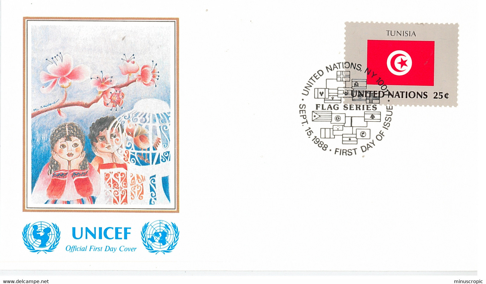 Enveloppe FDC United Nations - UNICEF - Flag Series 14/88 - Tunisia - 1988 - Covers & Documents