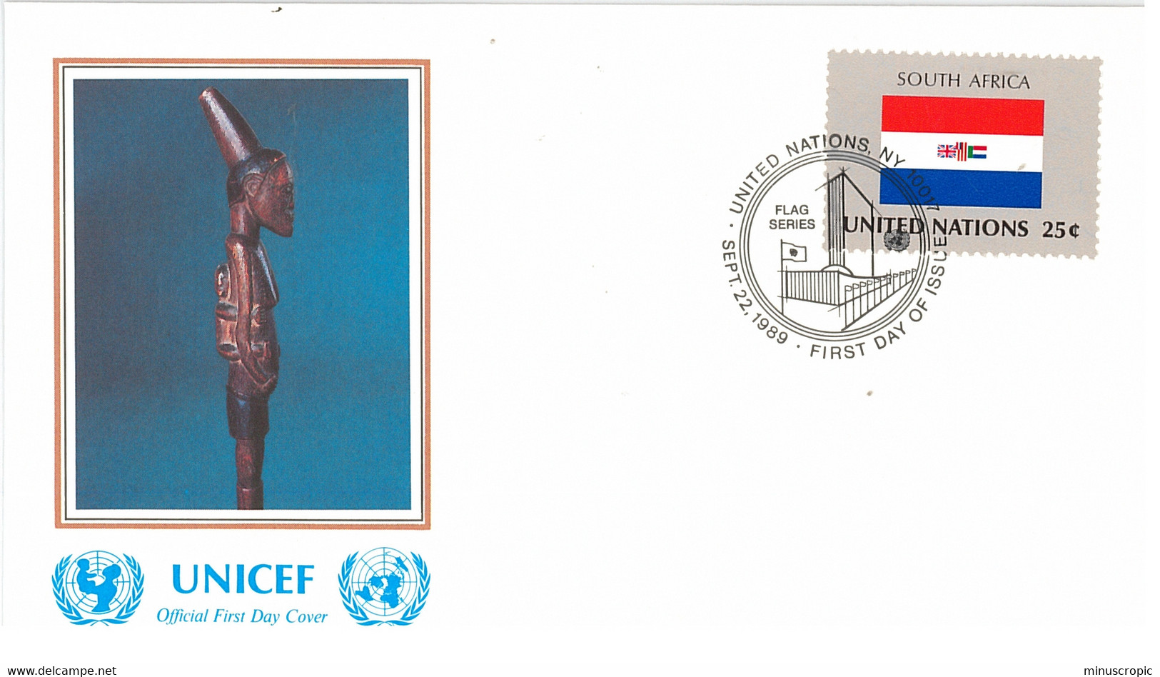 Enveloppe FDC United Nations - UNICEF - Flag Series 14/89 - South Africa - 1989 - Lettres & Documents