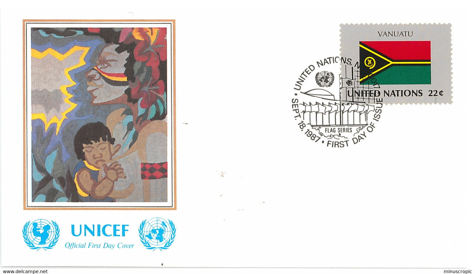 Enveloppe FDC United Nations - UNICEF - Flag Series 15/87 - Vanuatu - 1987 - Lettres & Documents