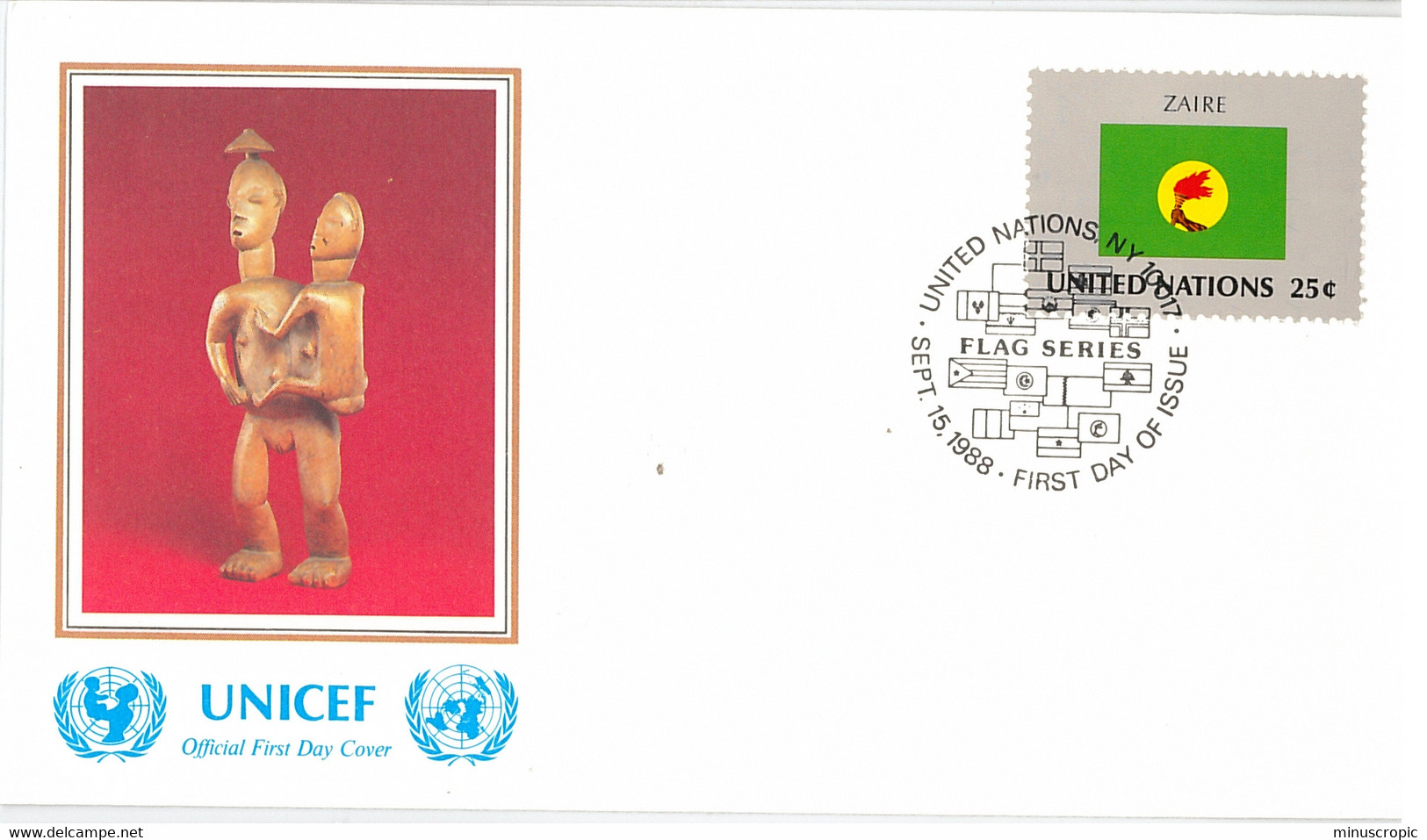 Enveloppe FDC United Nations - UNICEF - Flag Series 16/88 - Zaire - 1988 - Lettres & Documents