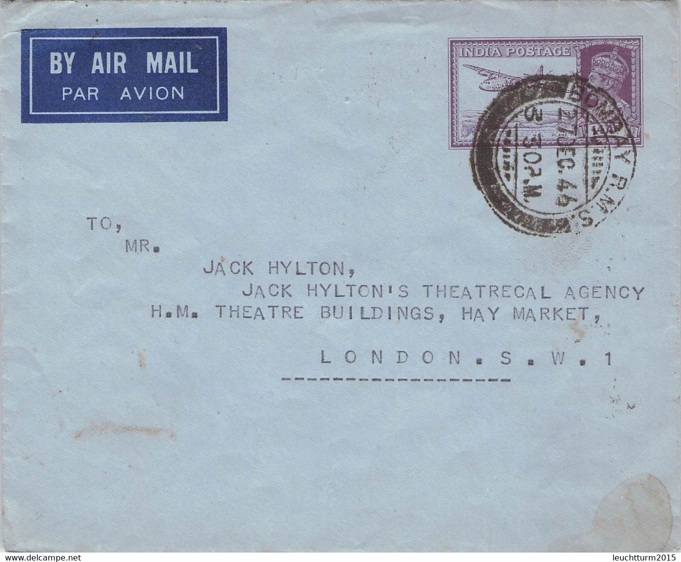 INDIA - AEROGRAMME 1946 > LONDON / QG 218 - Corréo Aéreo