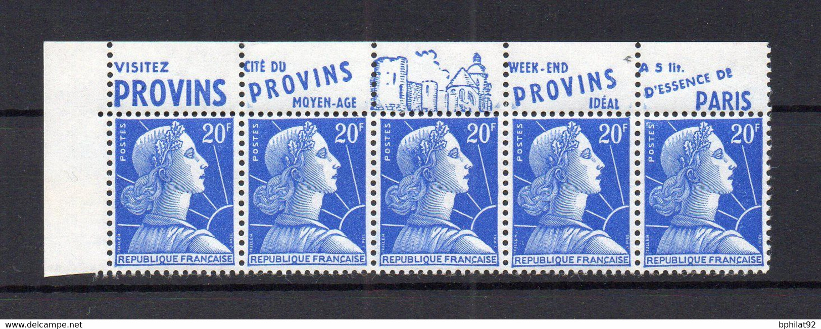 !!! 20 F MARIANNE DE MULLER TYPE II, BANDE DE 5 AVEC PUBLICITES PROVINS NEUVE ** - Unused Stamps