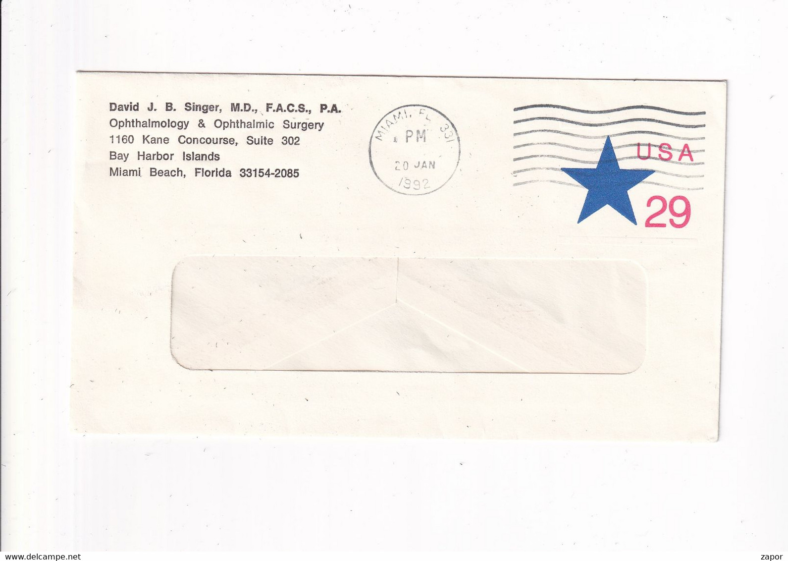 Used Envelope - Miami Beach - 1992 - David JB Singer Ophthalmology - 1981-00