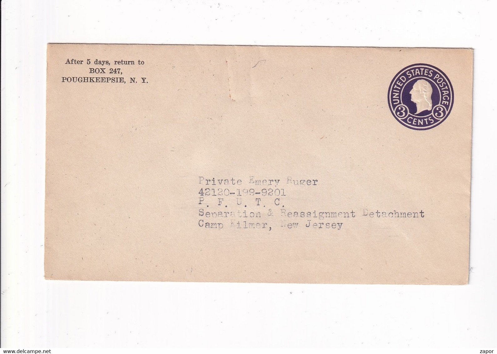 Used Envelope - Poughkeepsie To Camp Kilmer - 1921-40