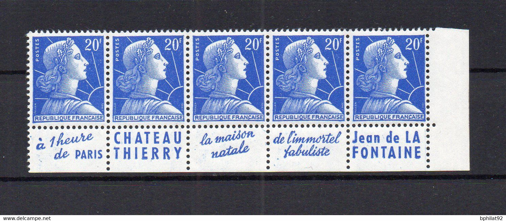 !!! 20 F MARIANNE DE MULLER TYPE I, BANDE DE 5 AVEC PUBS CHATEAU THIERRY NEUVE ** - Unused Stamps