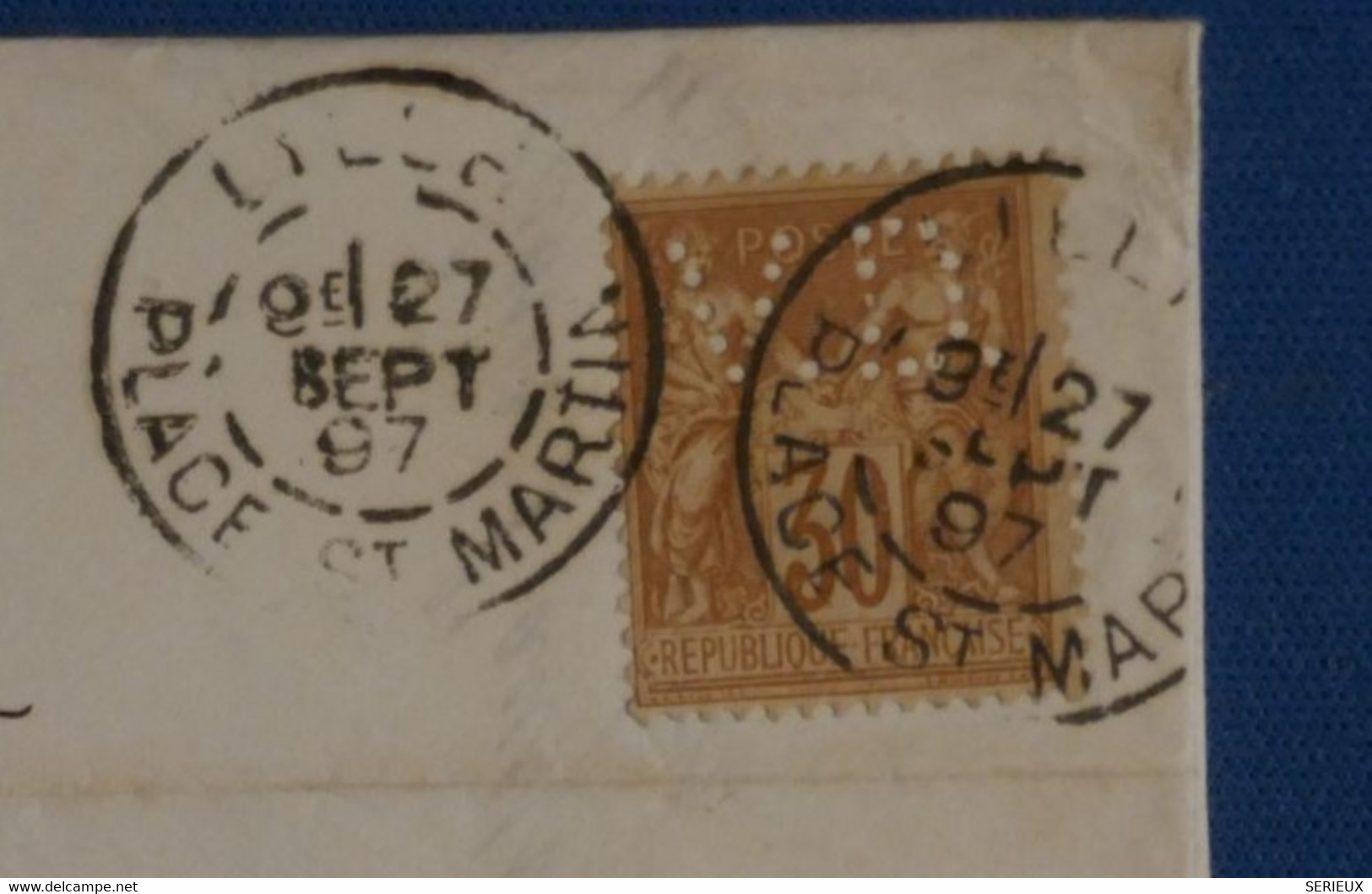 AH7 FRANCE  BELLE LETTRE 1897 PERFORé VB  +30 C SAGE+  LILLE POUR OLORON  + PERFIN + AFFRANCH. INTERESSANT - Altri & Non Classificati