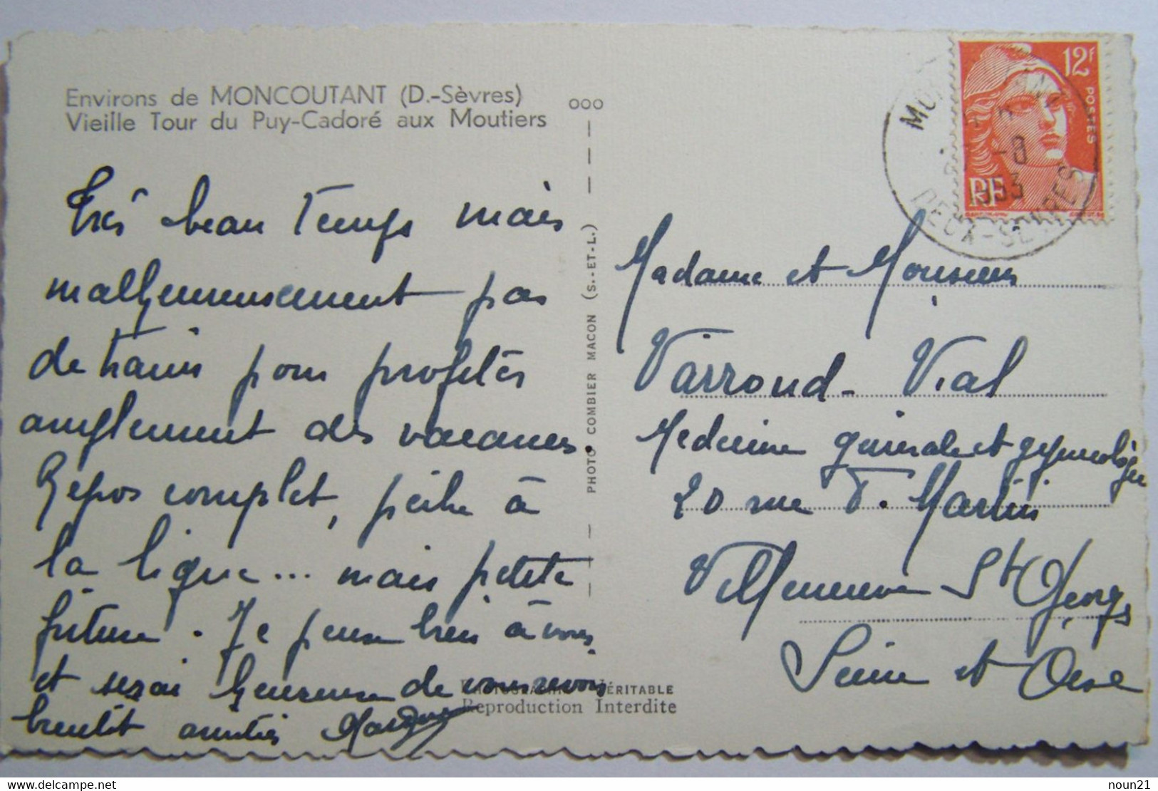Environ De Moncoutant - 79 - Vieille Tour Du Puy-Cadoré Aux Moufiers - Oblitération Du 27/08/1953 - Moncoutant