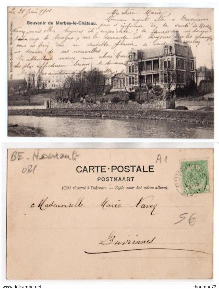 (Belgique) Hainaut 081, Merbes Le Château, Ronflette Courtehoux, Souvenir De Merbes Le Château, Dos Non Divisé - Merbes-le-Château