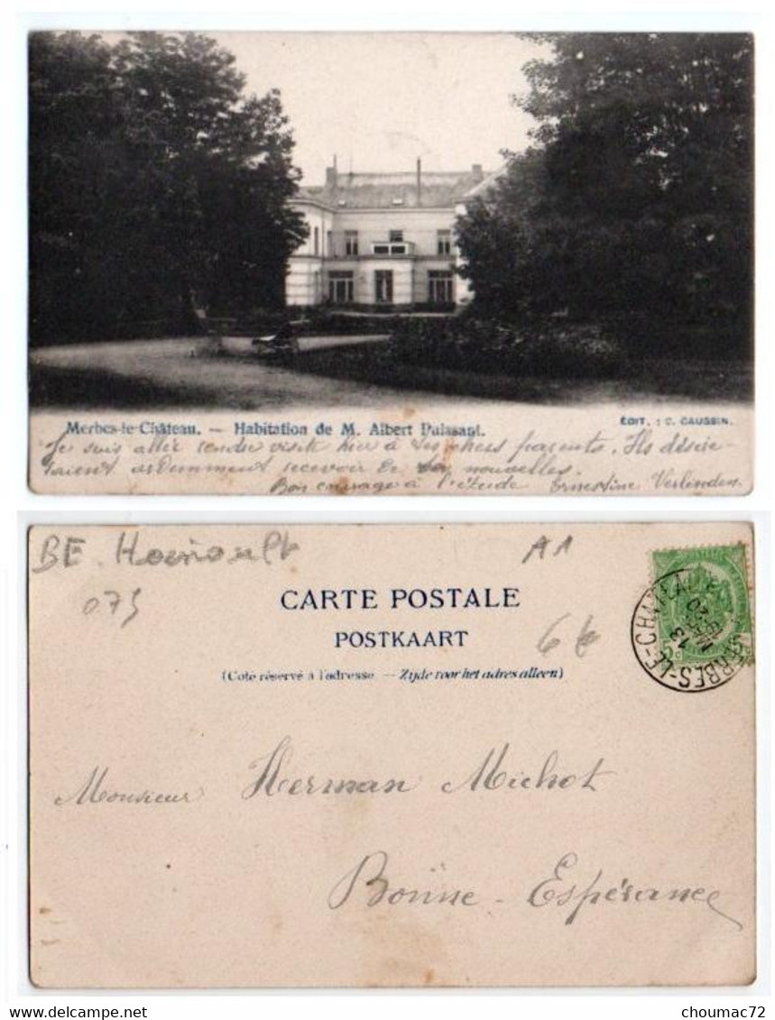 (Belgique) Hainaut 073, Merbes Le Château, Caussin, Habitation De M. Albert Puissant, Dos Non Divisé - Merbes-le-Château