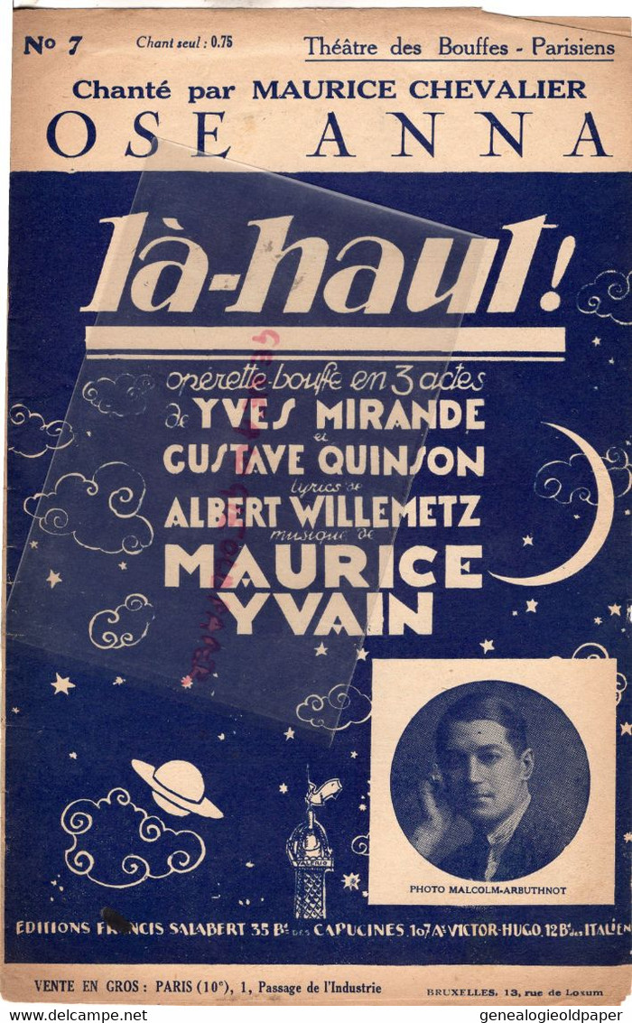 PARTITION MUSIQUE-LA HAUT-OSE ANNA- MAURICE CHEVALIER-THEATRE BOUFFES PARISIENS-MAURICE YVAIN-YVES MIRANDE-QUINSON-1923 - Partituren