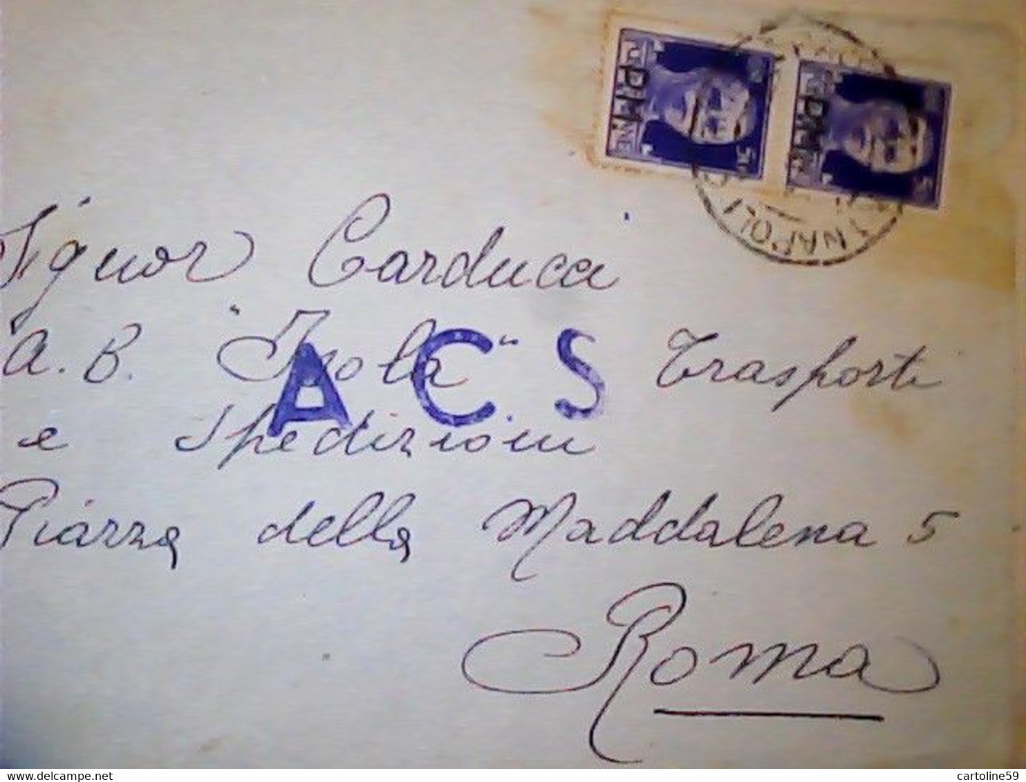 ITALIA LETTERA ACS CON COPPIA 50 C IMPERIALE SOPRASTAMPATO PM DA NAPOLI X ROMA  45? IJ1306 - Altri & Non Classificati