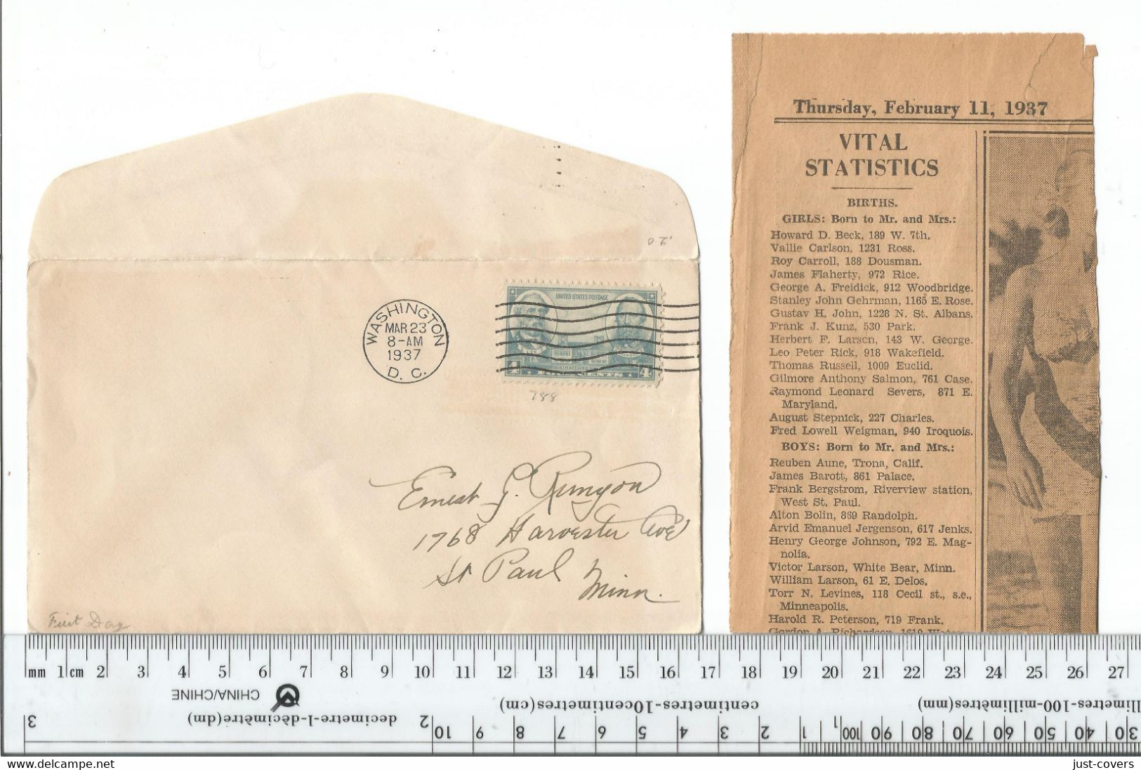 United States FDC Washington DC To St Paul Minn Mar 23 1937 Scott # 788...........................(Box 9) - 1851-1940