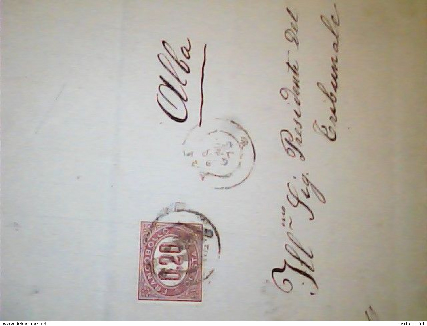 FRANCOBOLLO SERVIZIO ANDATA E RITORNO 0,20 E 0,20 BRA X ALBA 27/GIU/1875  IJ1310 - Dienstzegels