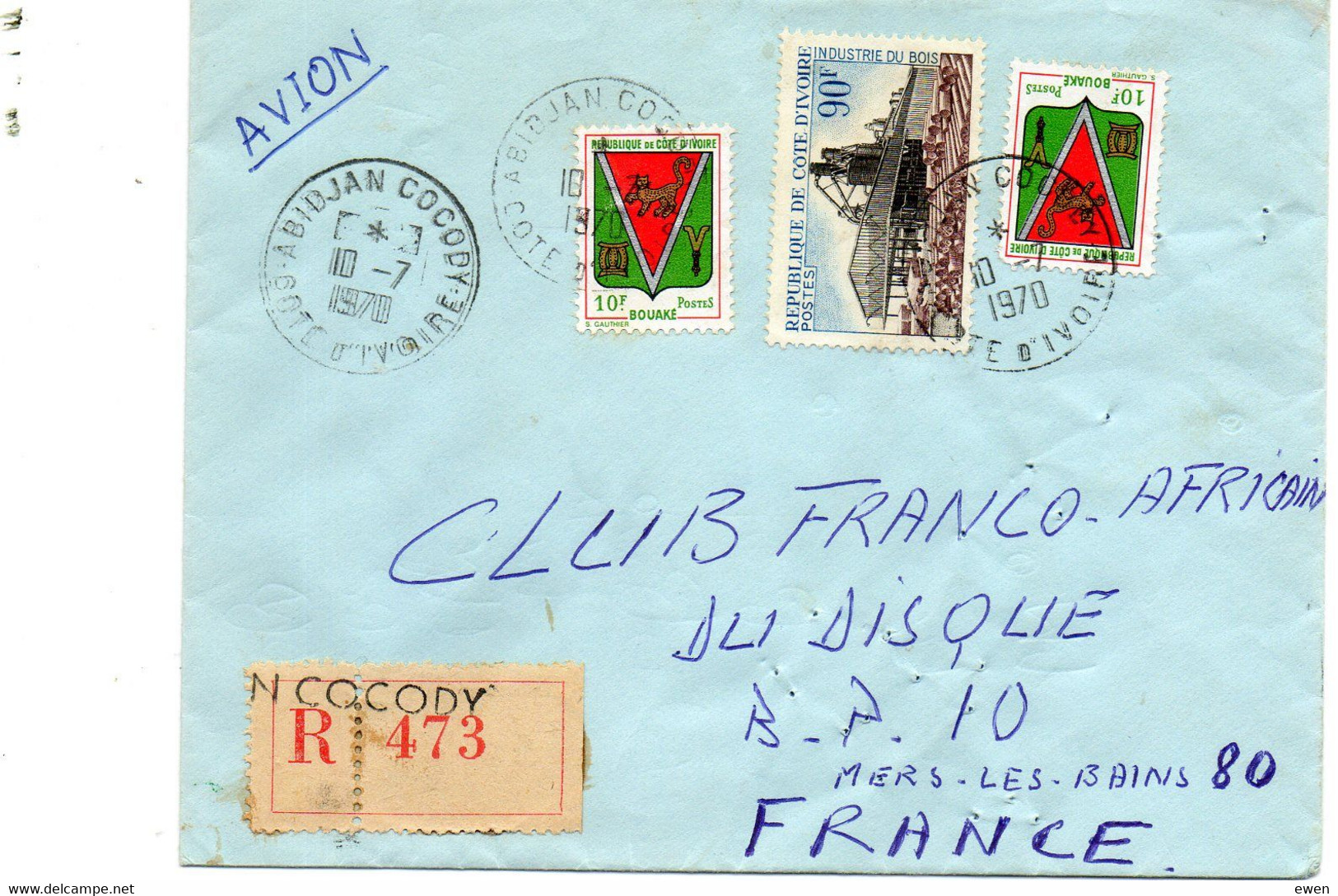 Côte D'Ivoire. Lettre Recommandée Pour La France 1970 - Côte D'Ivoire (1960-...)