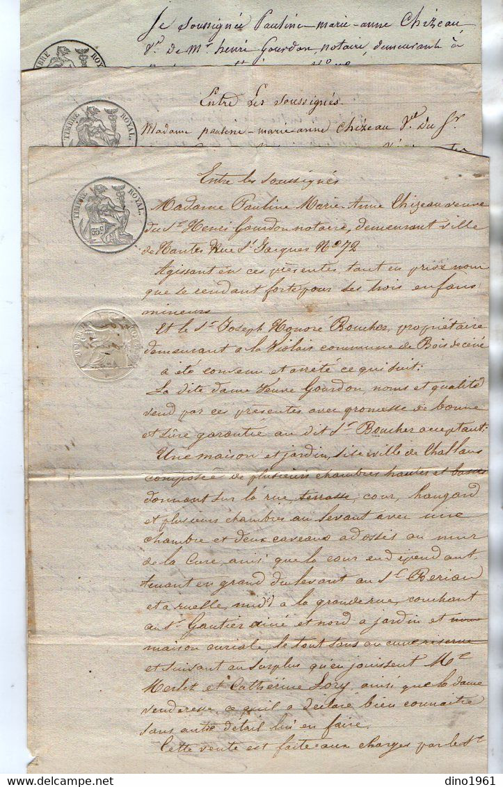 VP18.565 - 3 Actes De 1839 - Vente D'une Maison Sise à CHALLANS Par La Vve GOURDON De NANTES à BOUCHER De BOIS DE CENE - Manuscrits