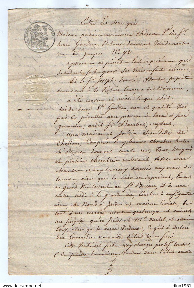 VP18.565 - 3 Actes De 1839 - Vente D'une Maison Sise à CHALLANS Par La Vve GOURDON De NANTES à BOUCHER De BOIS DE CENE - Manuscrits