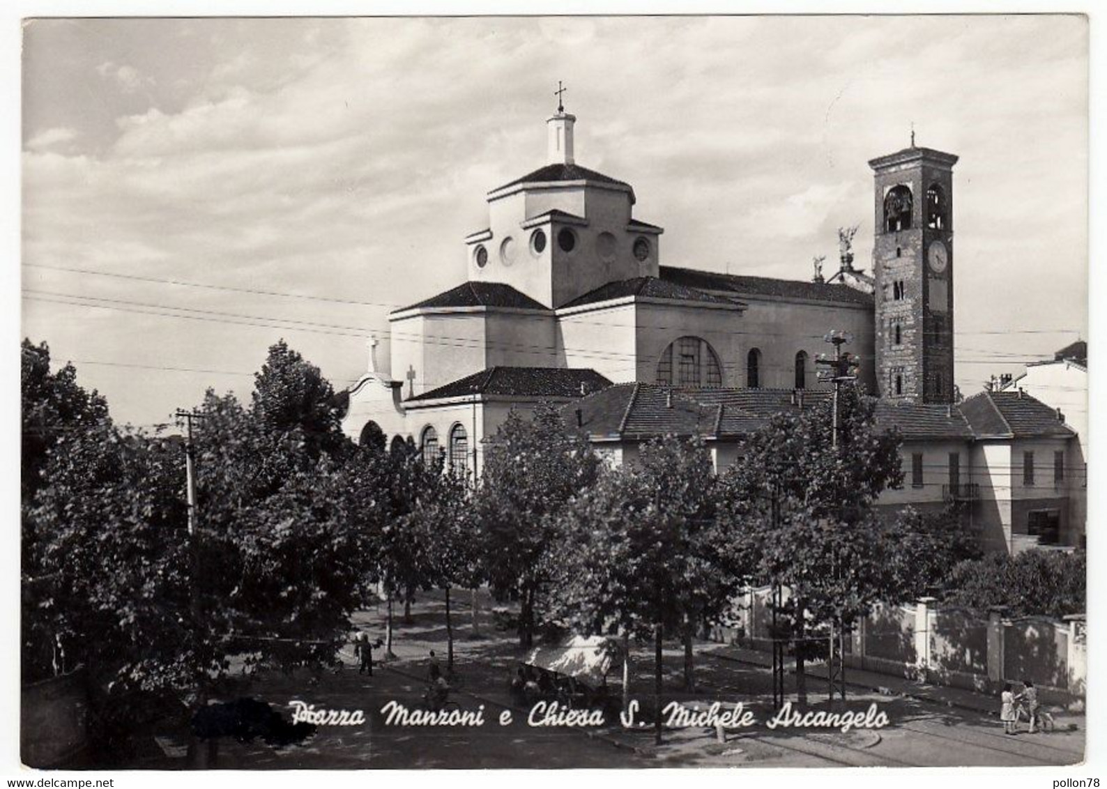 BUSTO ARSIZIO - PIAZZA MANZONI E CHIESA S. MICHELE ARCANGELO - 1955 - Busto Arsizio