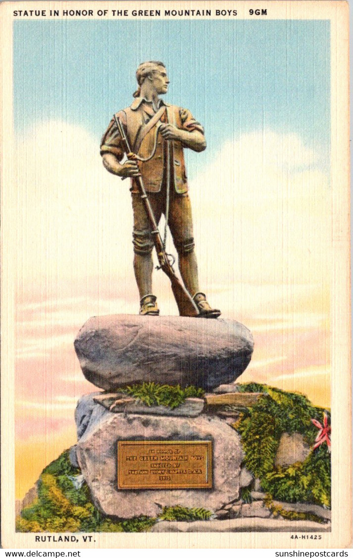 Vermont Rutland Statue In Honor Of The Green Mountain Boys Curteich - Rutland