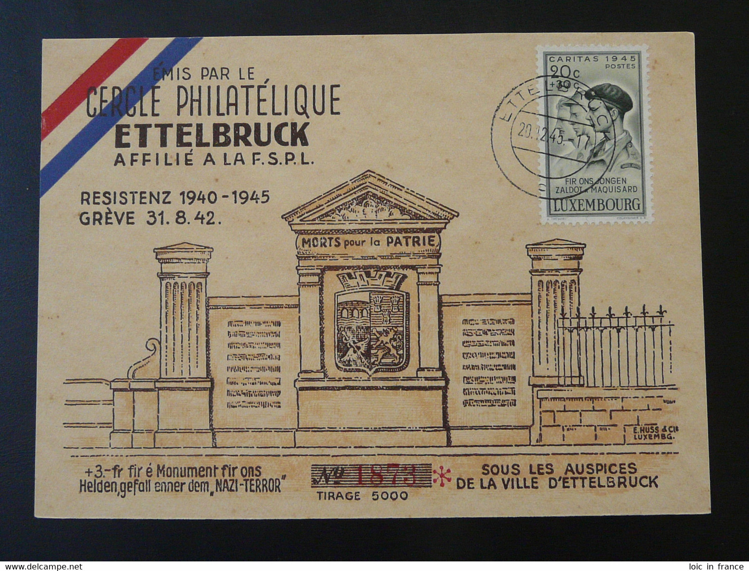 Carte Commemorative Card Résistance Ettelbruck Luxemburg Caritas 1945 - Cartoline Commemorative