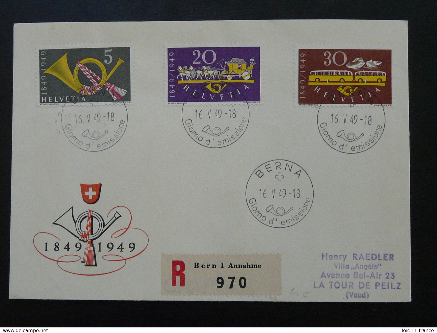 FDC Recommandée Registered Centenaire UPU Suisse 1949 - FDC