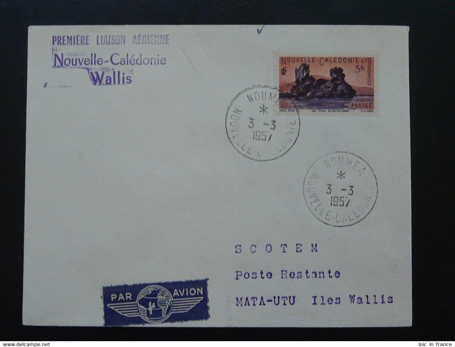 Lettre Premier Vol First Flight Cover Liaison Aérienne Nouvelle Calédonie Wallis 1957 - Covers & Documents