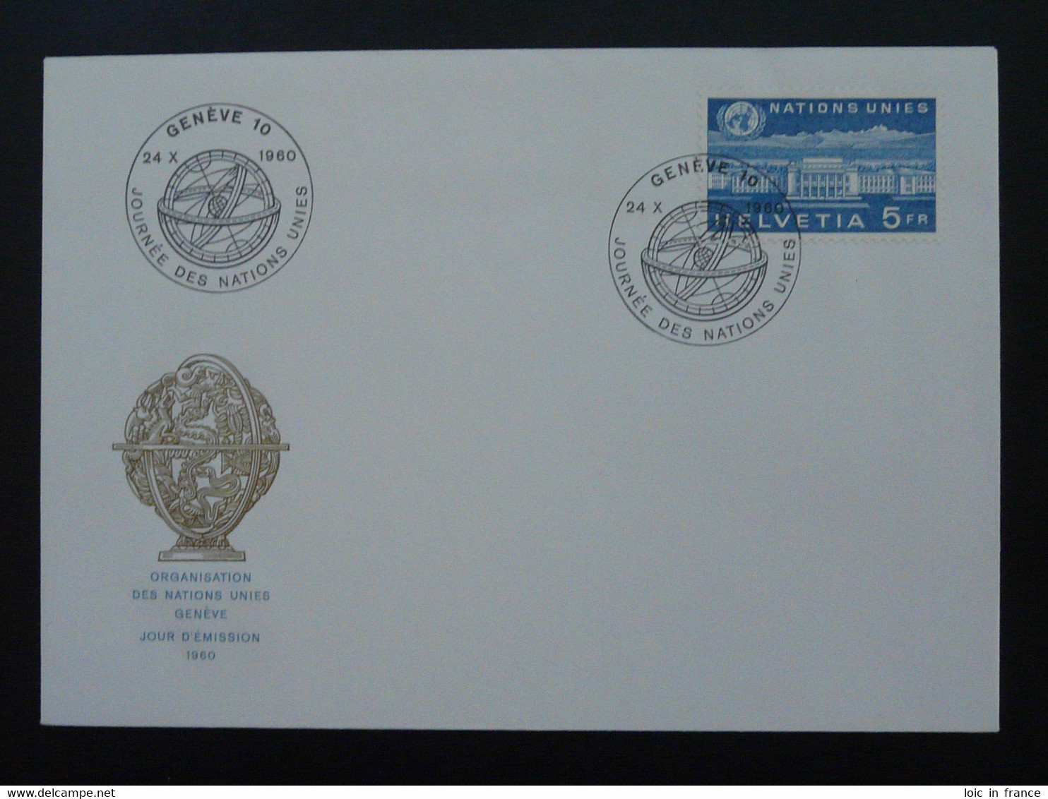 FDC Journée Des Nations Unies United Nations Suisse 5F Timbre De Service 1960 - FDC