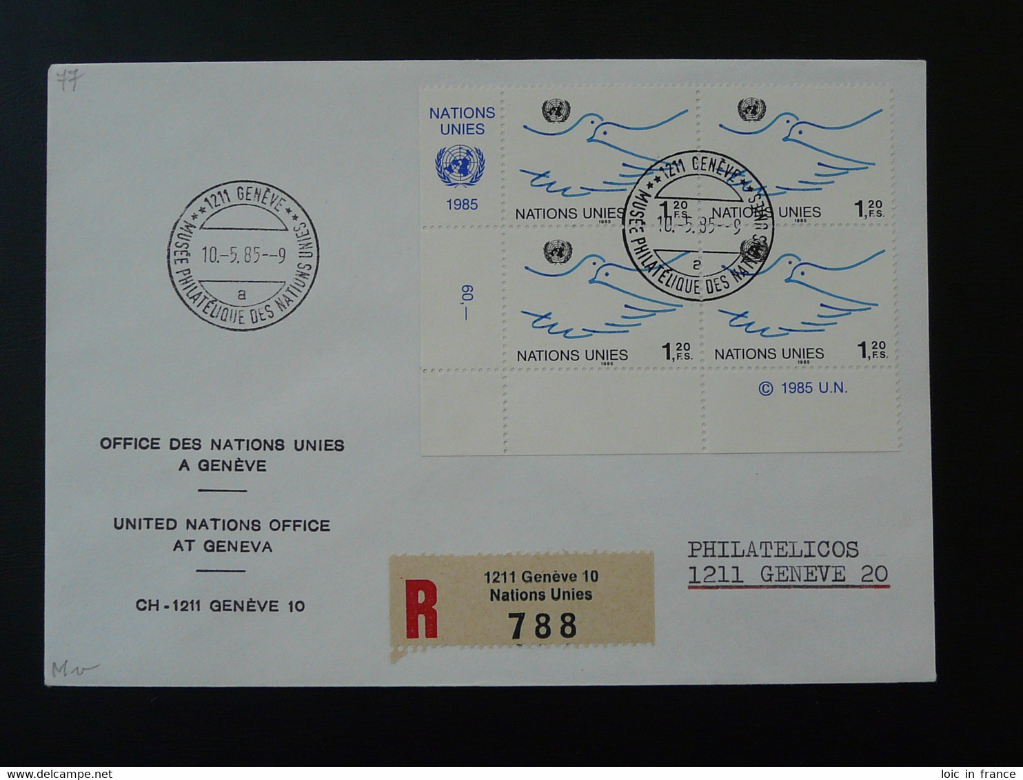 Lettre Recommandée Registered Cover Nations Unies United Nations 1985 - Cartas & Documentos