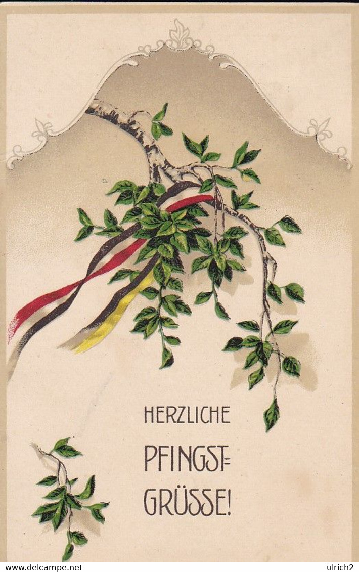 AK Herzliche Pfingstgrüsse - Blätter Fahnen - Patriotika - Berlin 1917 (58462) - Pentecoste