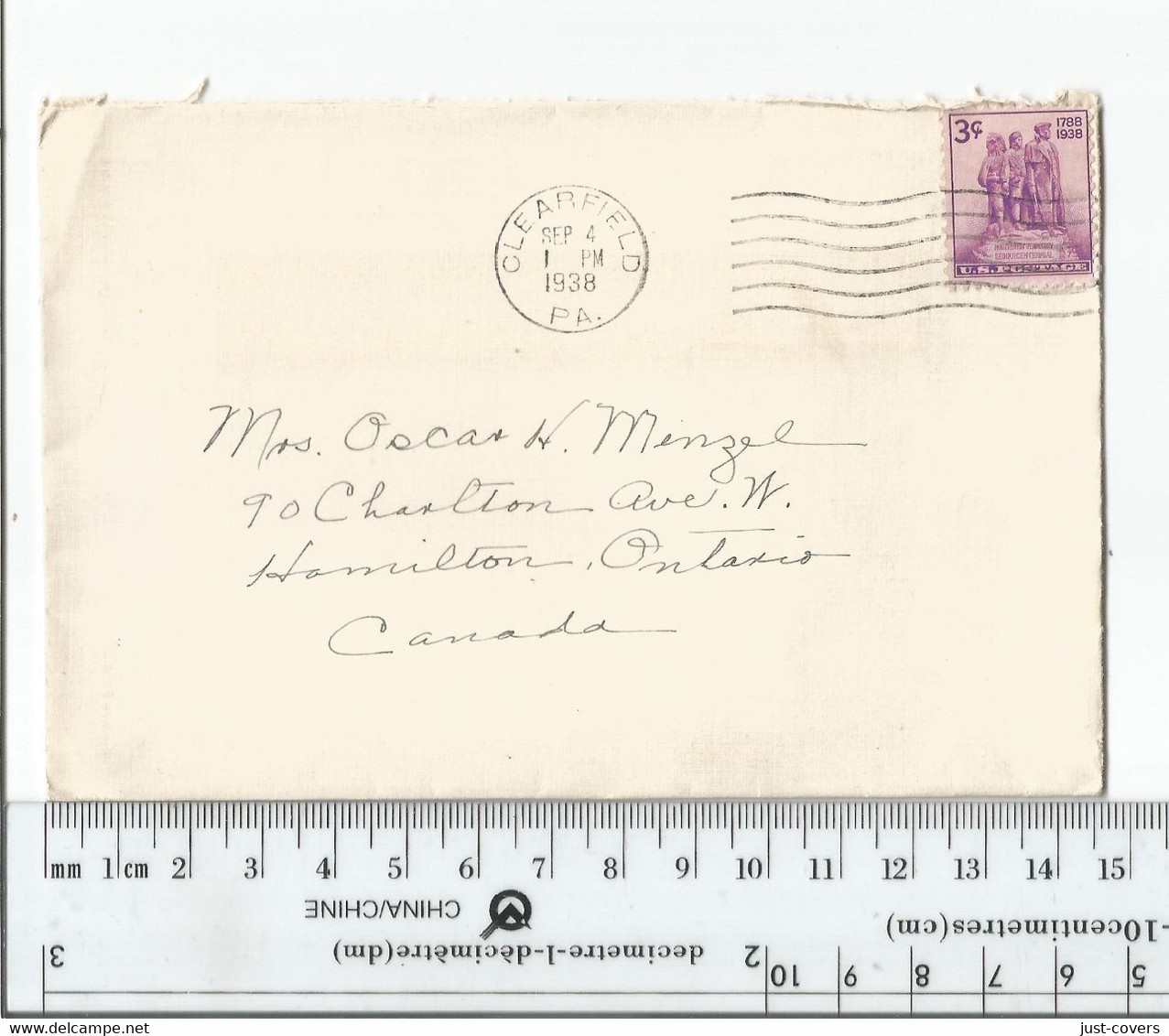 United States  Clearfield PA. To Hamilton Ont. Canada Sept 4 1938 ...................(Box 9) - Storia Postale