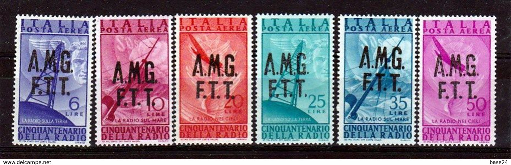 1947 Italia Italy Trieste A  AEREA RADIO Serie Di 6 Valori MNH** Gomma Ingiallita - Airmail