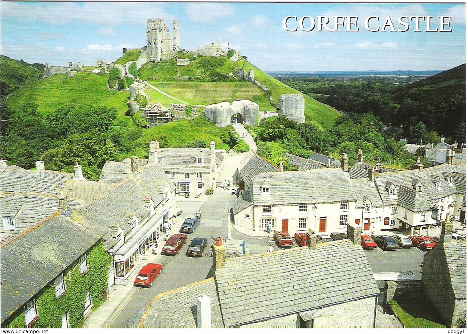 VIEW OF CORFE CASTLE AND VILLAGE, SWANAGE, DORSET, ENGLAND. UNUSED POSTCARD Am8 - Swanage