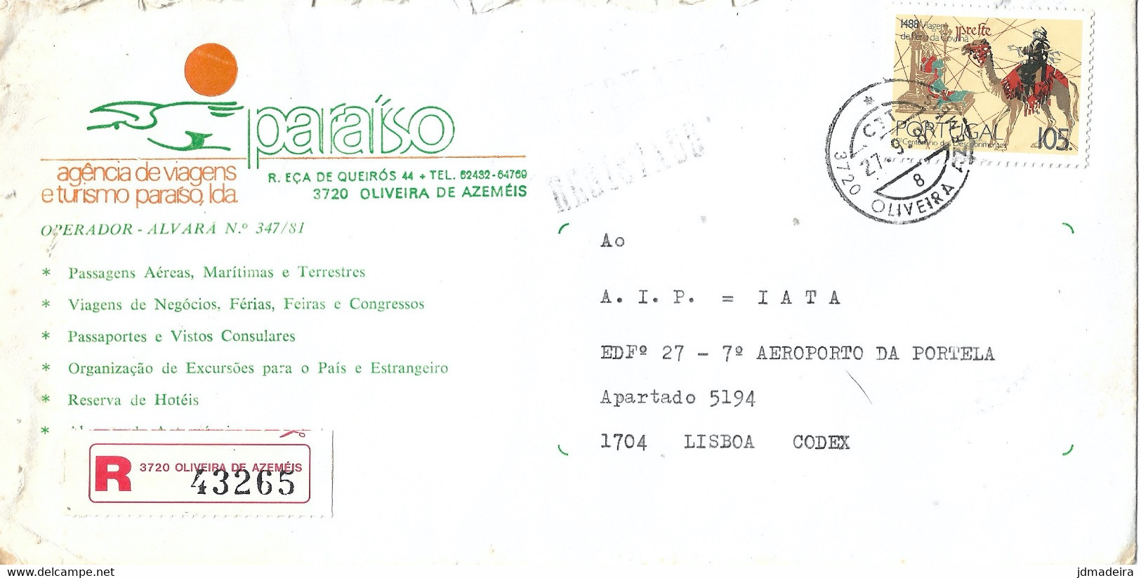 Portugal Registered Cover OLIVEIRA AZEMÉIS Cancel - Storia Postale