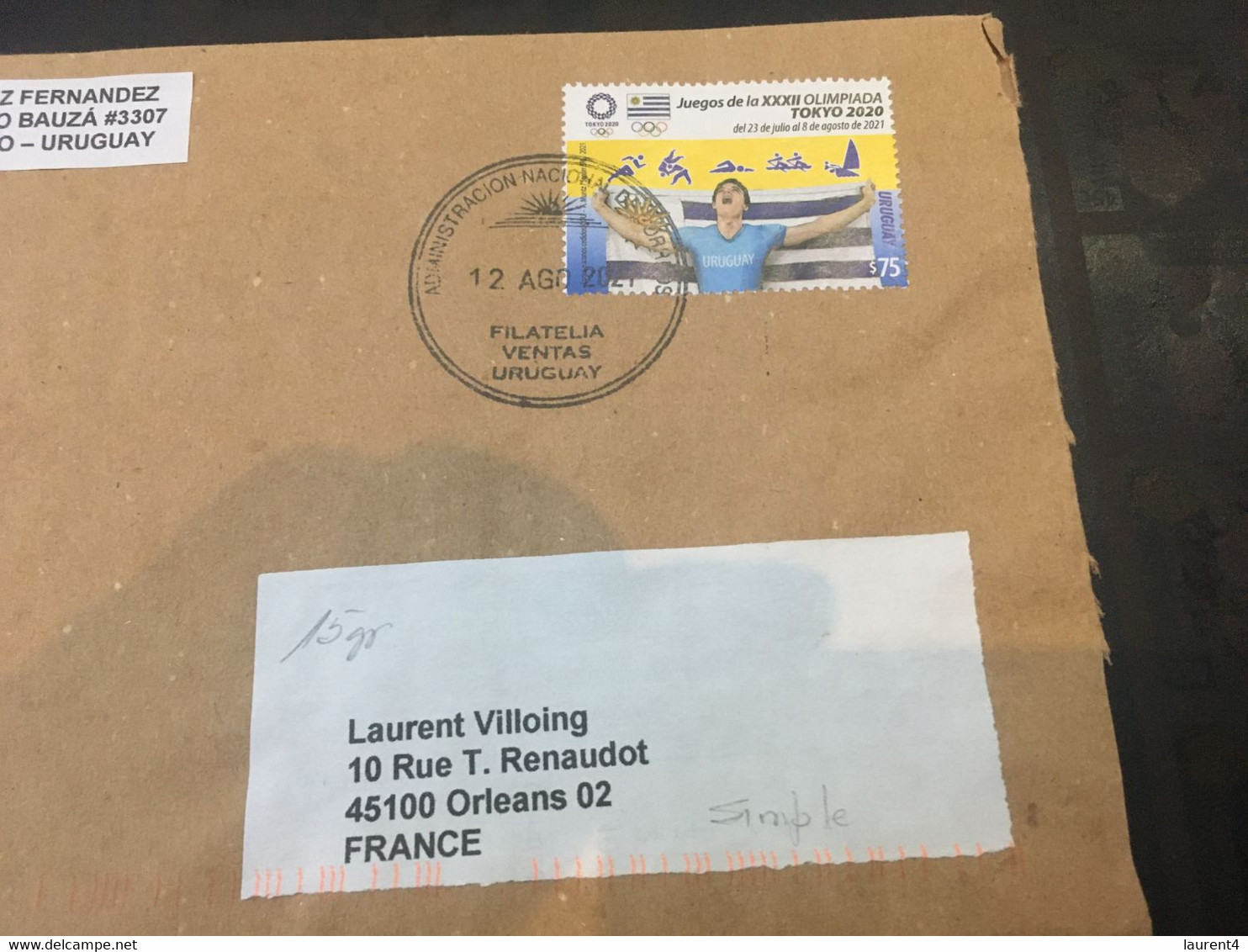 (4 C 2) Cover Posted From Uruguay To France - With 2020 Olympic Games Stamp (no Mail To Australia Due To COVID-19) - Eté 2020 : Tokyo