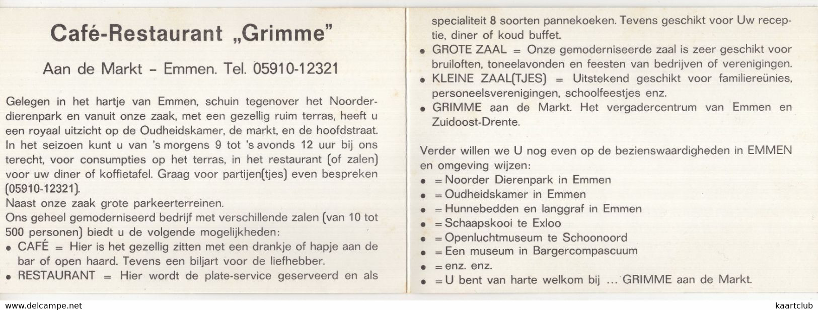Emmen - Café-Rest. 'Grimme' Aan De Markt - (Drenthe / Nederland) - (2x 15 Cm X 10.5 Cm) - Emmen