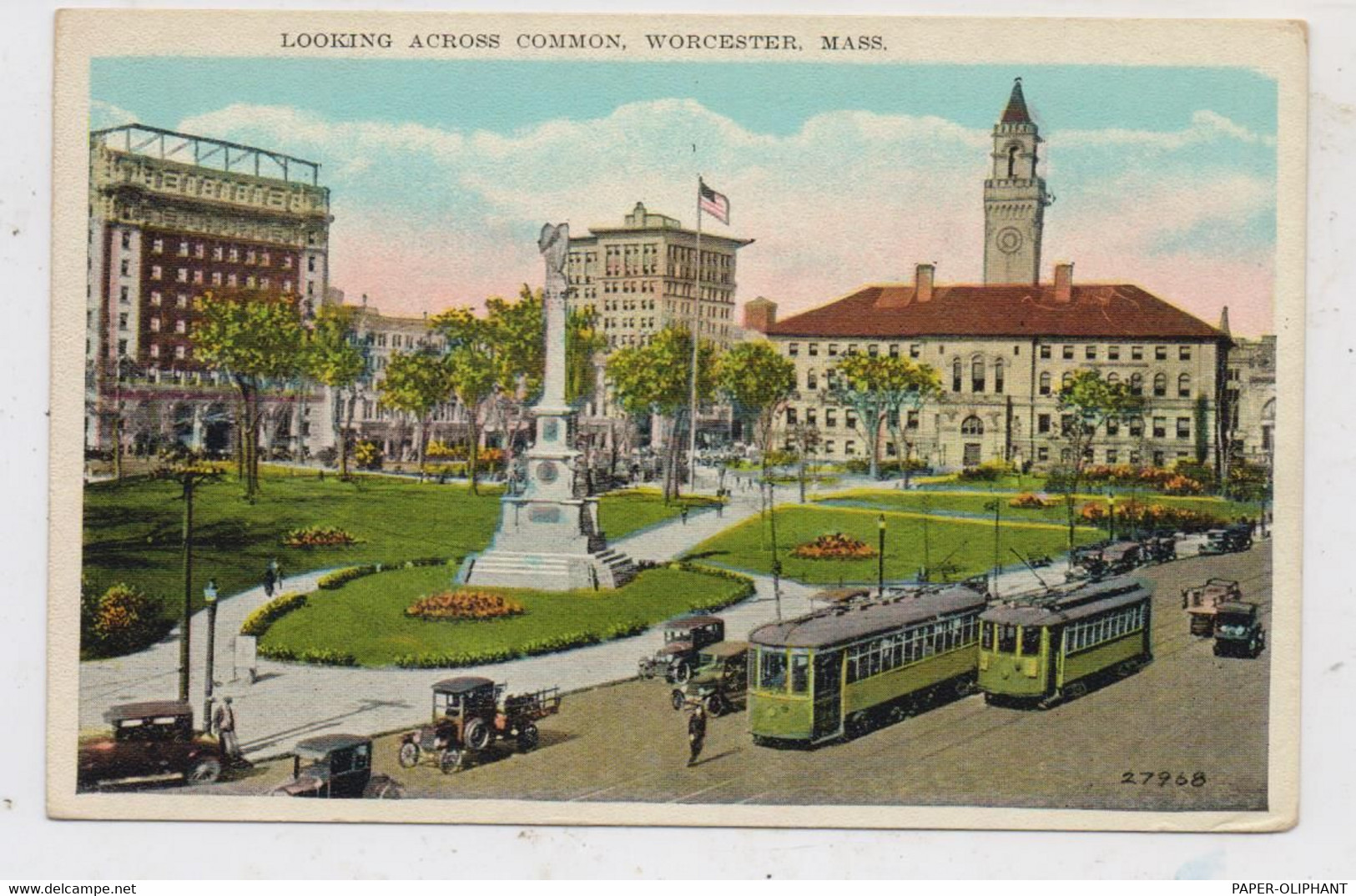 USA - MASSACHUSETTS - WORCESTER, Looking Across Common, Trams, Oldtimer - Worcester