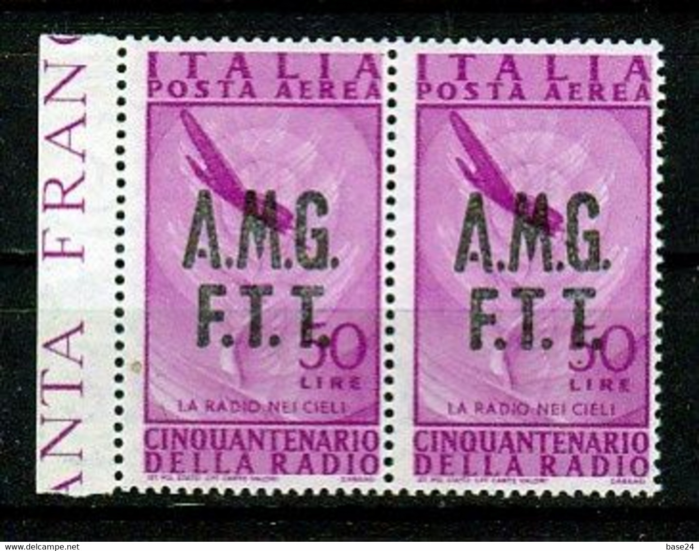 1947 Italia Italy Trieste A  AEREA RADIO 50 Lire X 2 Coppia: 1 MNH** + 1 Bicolore MH*? - Poste Aérienne