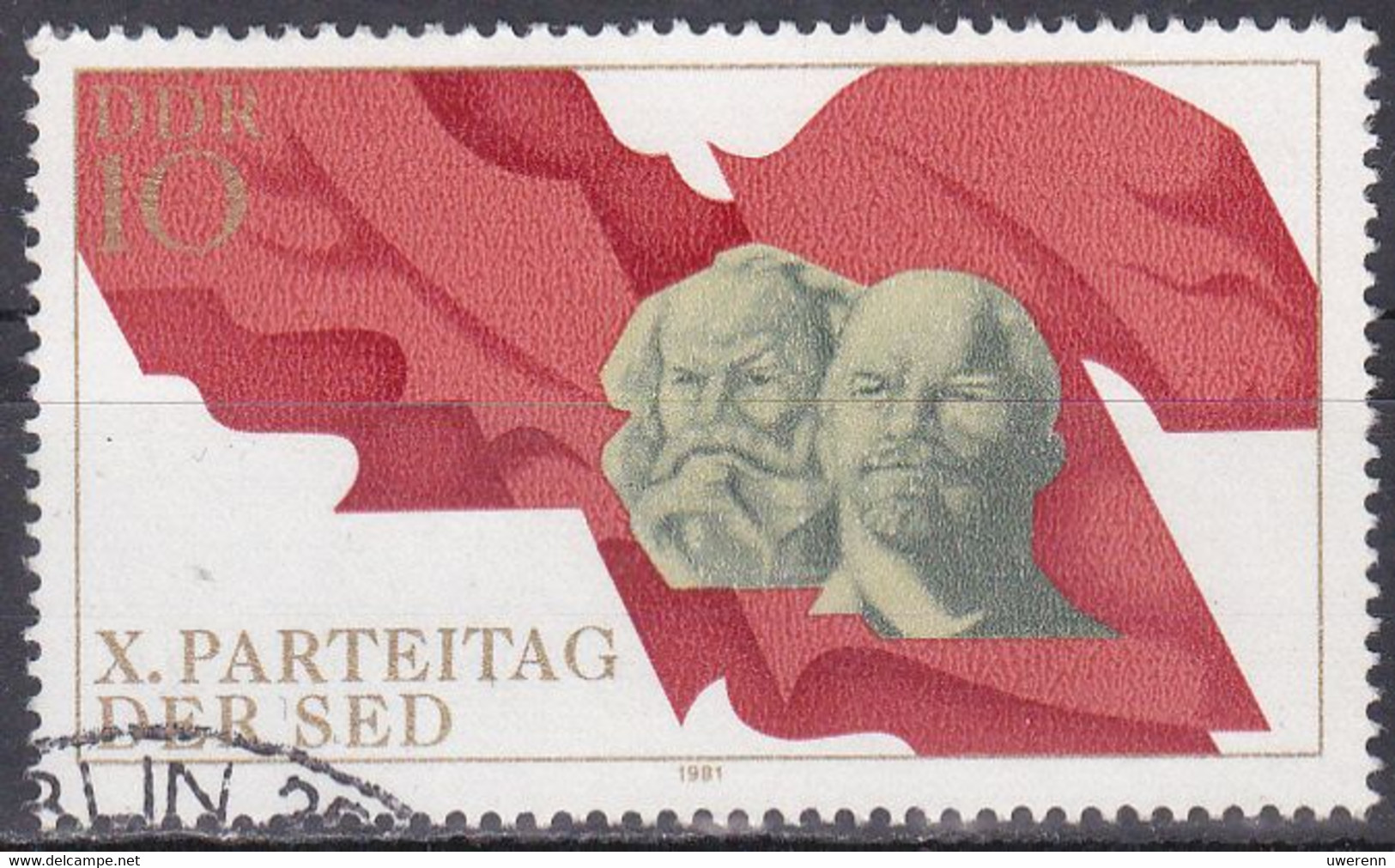 DDR 1981. 10. Parteitag Der SED, Marx, Lenin, Rote Fahne, Mi 2582 Gestempelt - Karl Marx