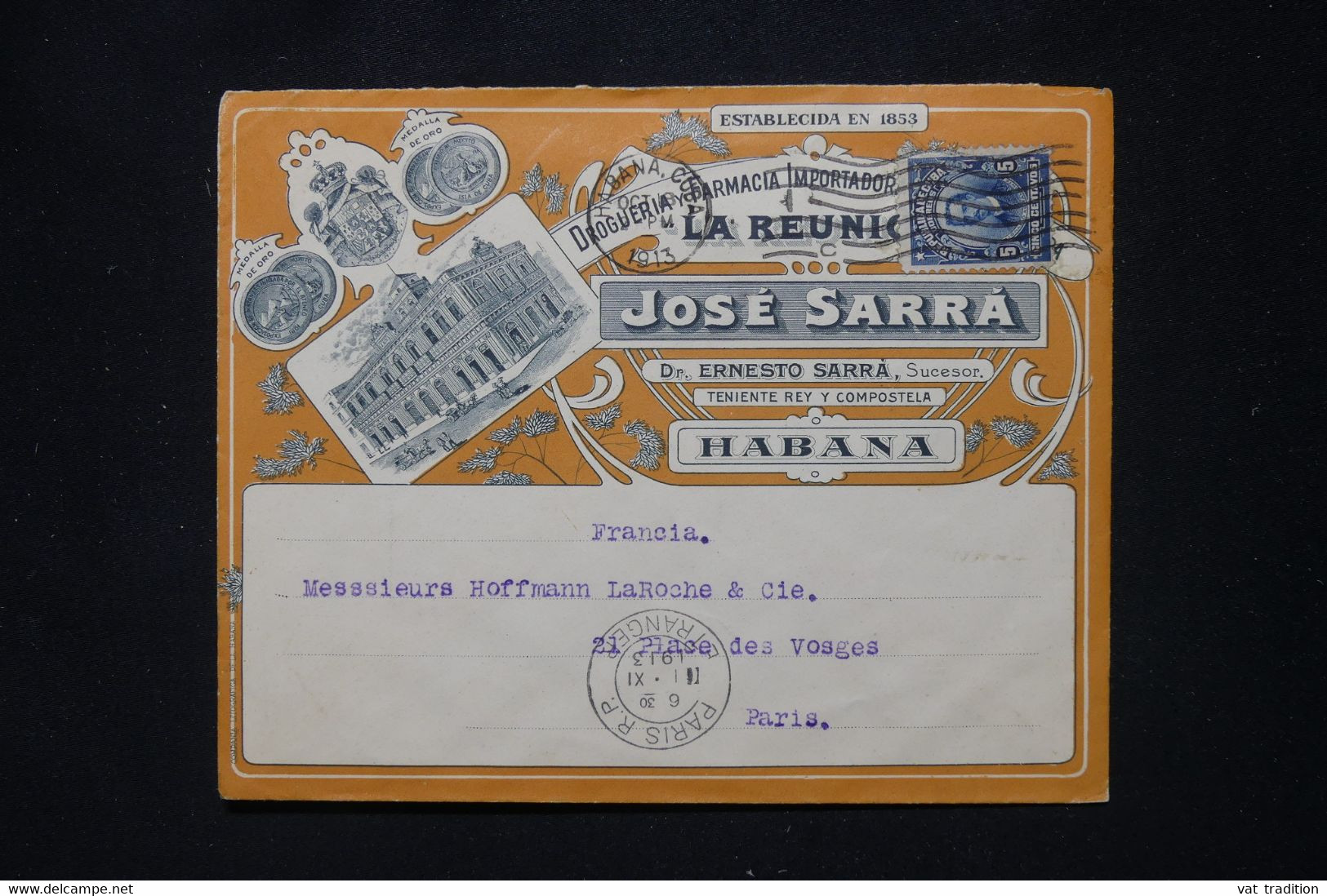 CUBA - Enveloppe Commerciale Illustrée Recto Et Verso De Habana Pour Paris En 1913 - L 110980 - Lettres & Documents