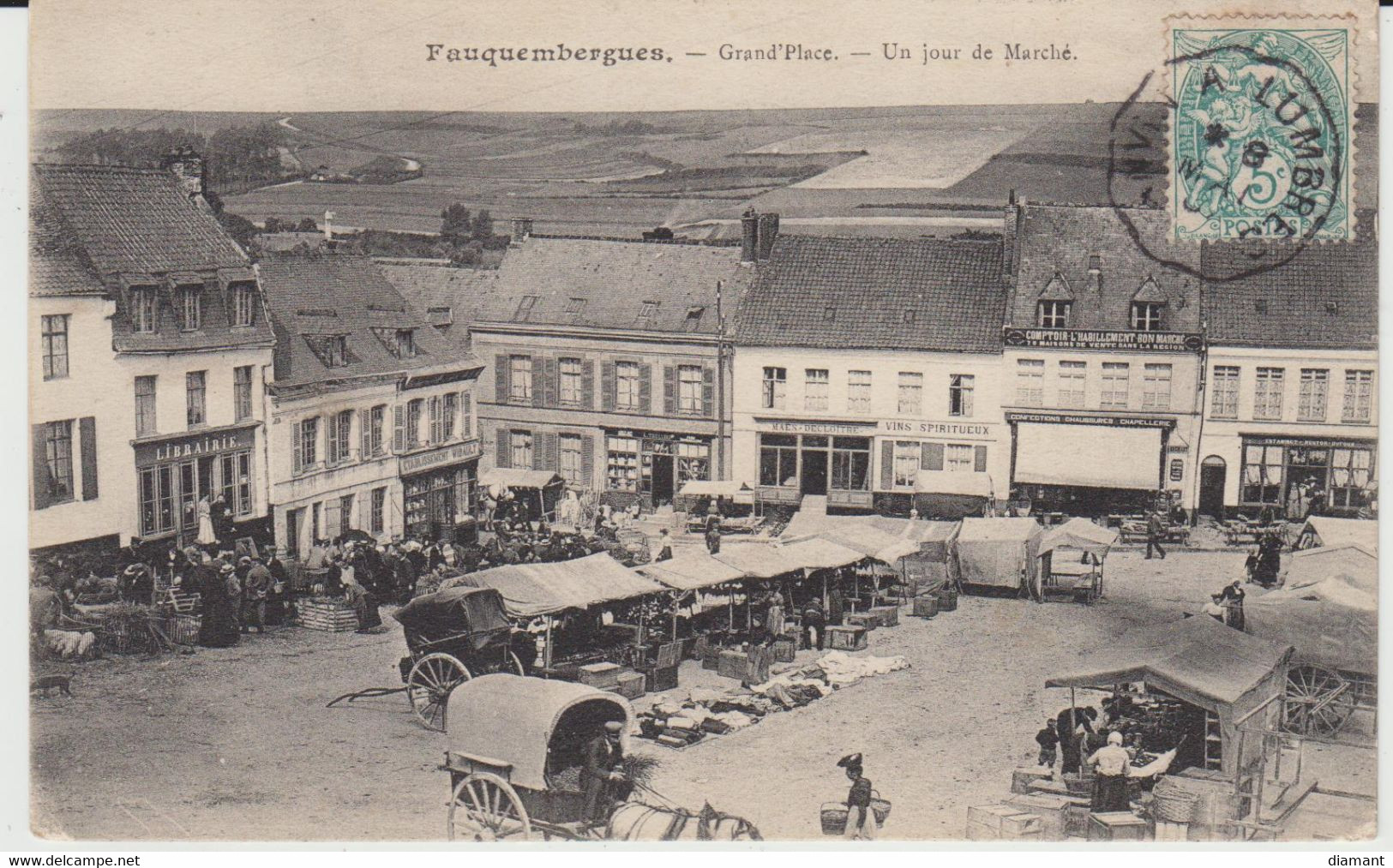 FAUQUEMBERGUES (62) - Grand'Place - Un Jour De Marché - Bon état - Fauquembergues