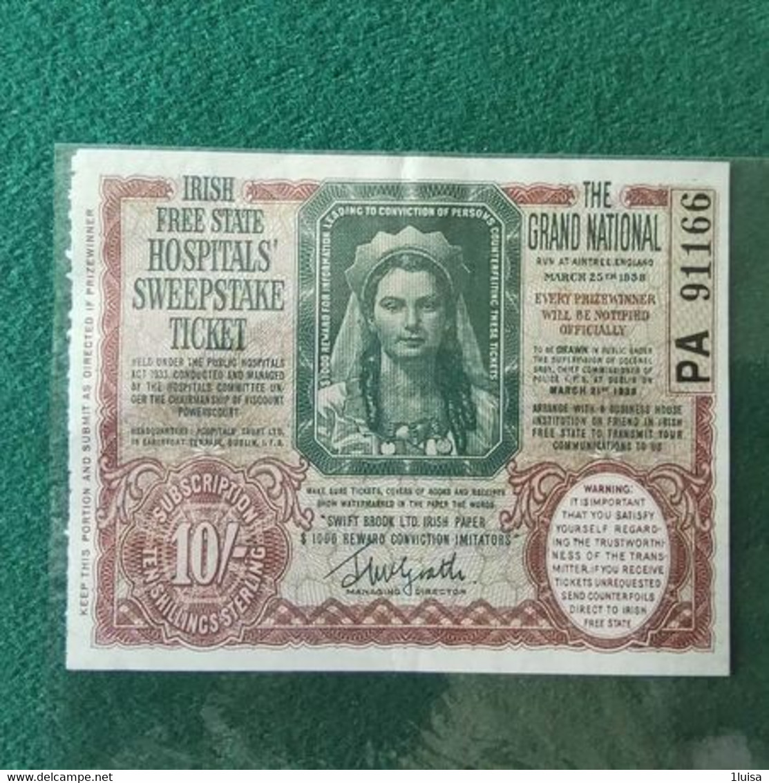 IRLANDA IRISH OSPITALS 10 SHILLING 1938 - Irlanda