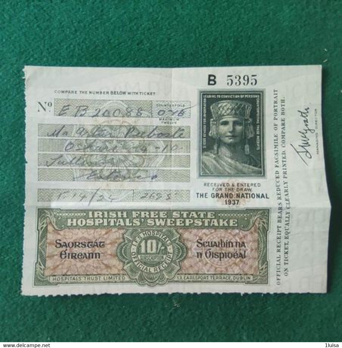 IRLANDA IRISH OSPITALS 10 SHILLING 1937 - Ierland