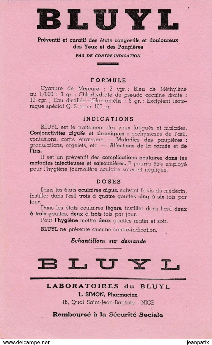 BUVARD & BLOTTER - Pharmacie - BLUYL Formule Posologie  - L. SIMON Pharmacien Nice - Produits Pharmaceutiques