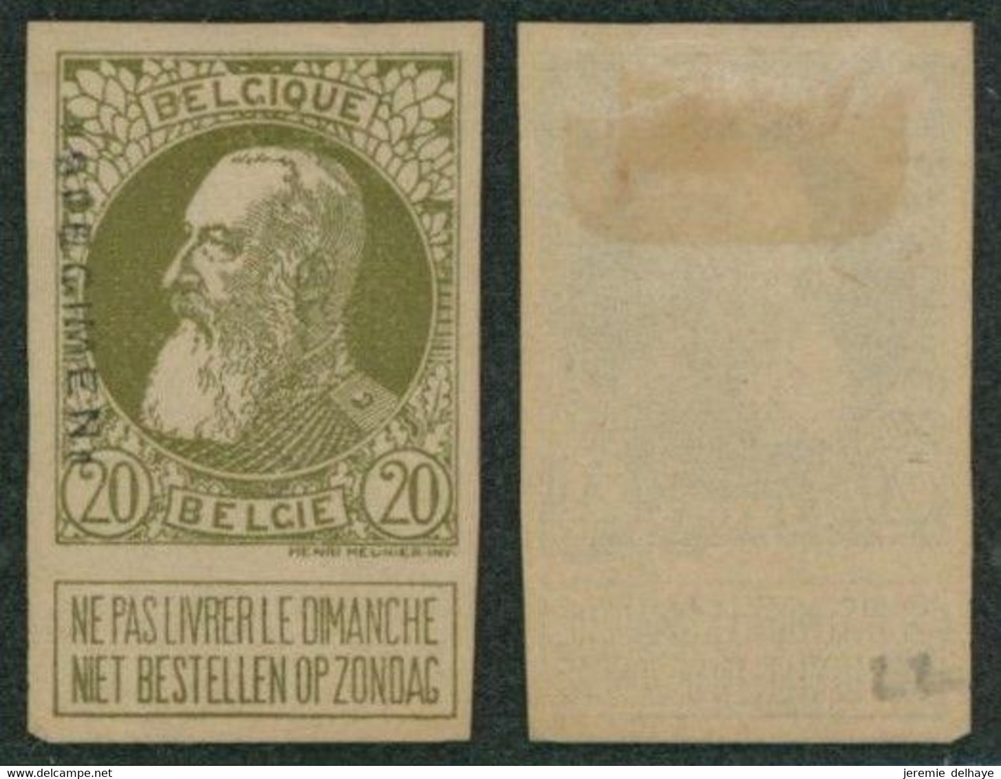 Grosse Barbe - N°75 çàd 20C Olive Non Dentelé + Surcharge SPECIMEN. Gommé - Proeven & Herdruk